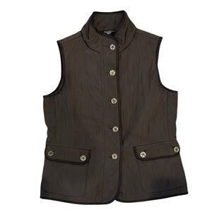 Talbots Petite Small Brown Quilted Vest Snap Front Pockets